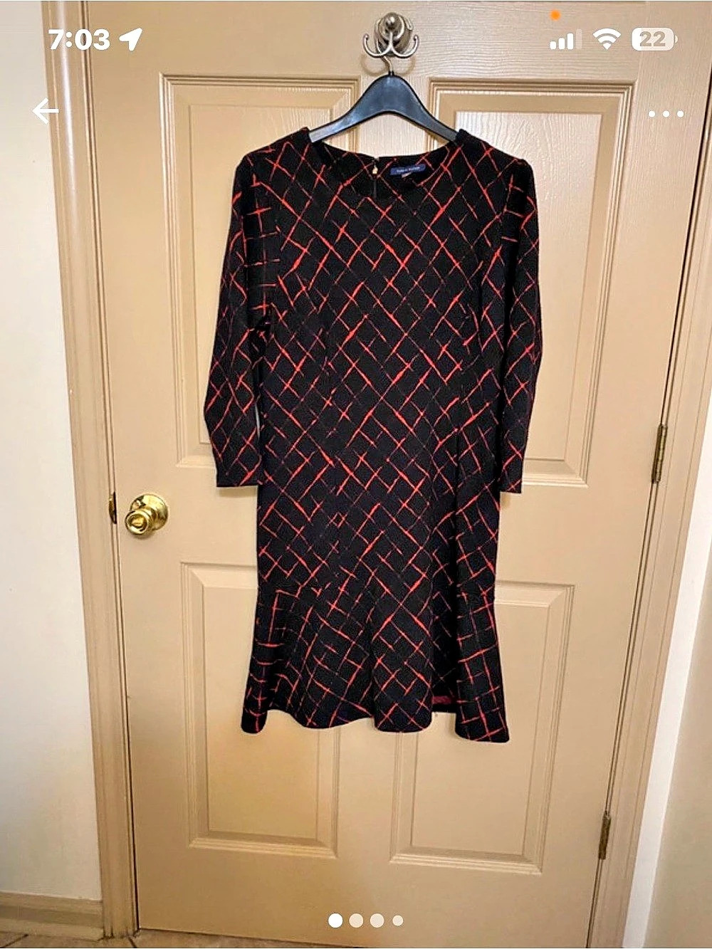 Tommy Hilfiger Geometric Midi Dress in Black & Red Like New